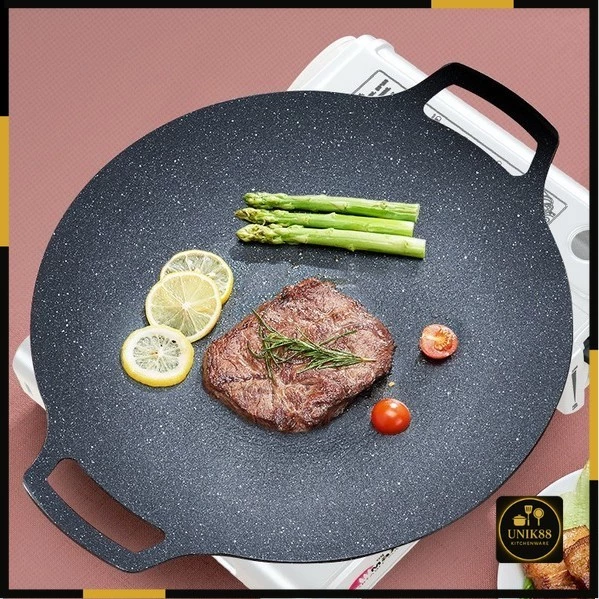 [UNIK88] Alat Panggangan BBQ Grill Pan Korean Wajan Bulat Anti Lengket Pemanggang Serbaguna | AutoStock