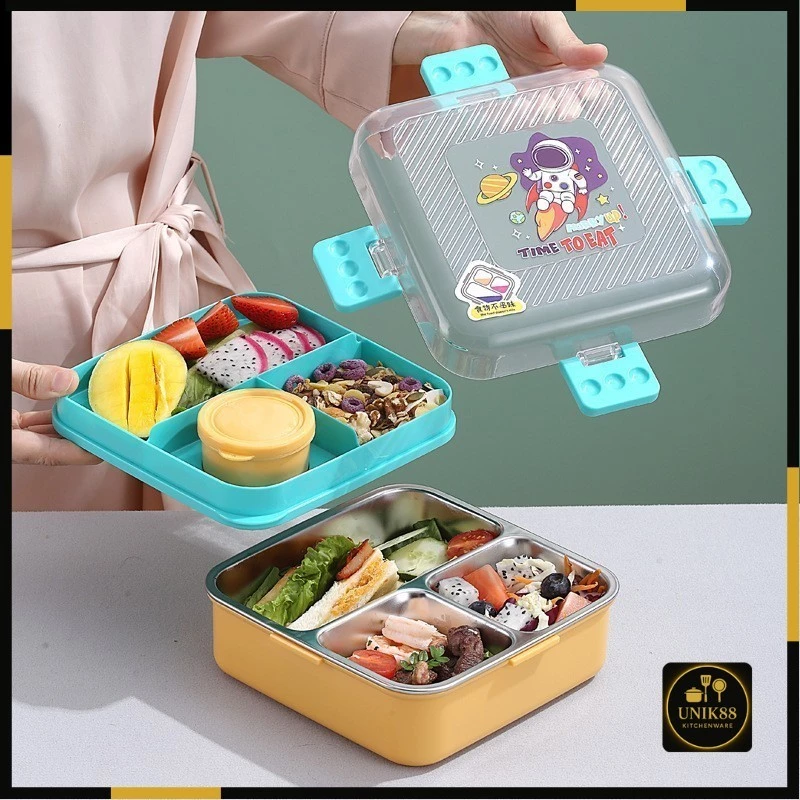 [UNIK88] Kotak Makan Bento Yummy Box Stainless 3 Sekat | AutoStock
