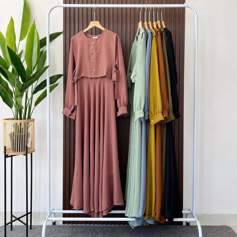 Dress Casual Wanita Canory Panjang Polos tampilan depan