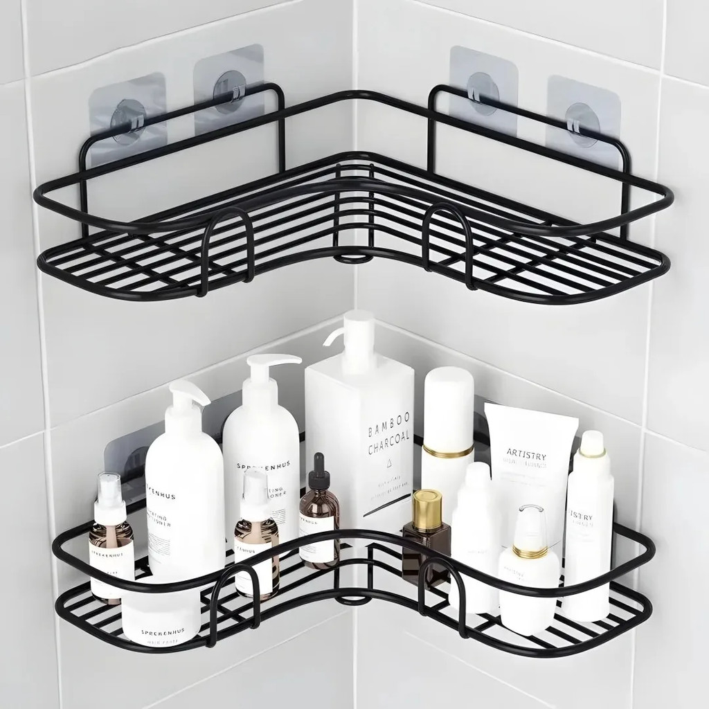 Jual Toilet Storage Rack Bathroom Shelf No-Drill Corner Shelf Shower ...