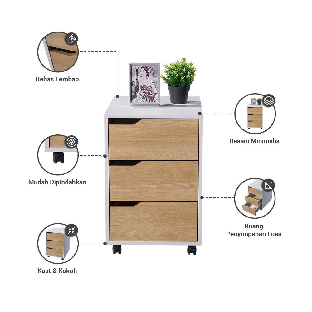 Jual Informa Lennon Laci Kantor 3 Tingkat - Putih / Cokelat Oak Laci ...