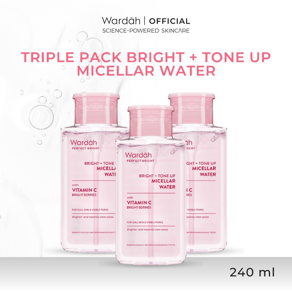 [TRIPLE PACK] Wardah Micellar Water 240 ml (Perfect Bright, Nature Daily, Lightening Oil, Acnederm) - Pembersih Make Up Waterproof
