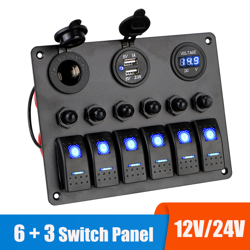 Jual 12V 24V 6 Buttons Car Switch Panel 15A Fuse Marine Circuit Breaker ...