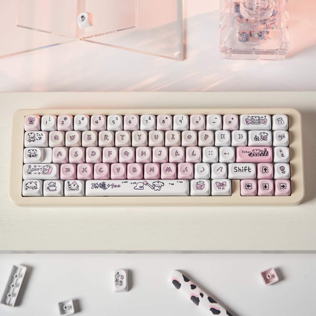 Jual MOA 132 Tombol anak anjing merah muda keycaps PBT Bulat Lucu