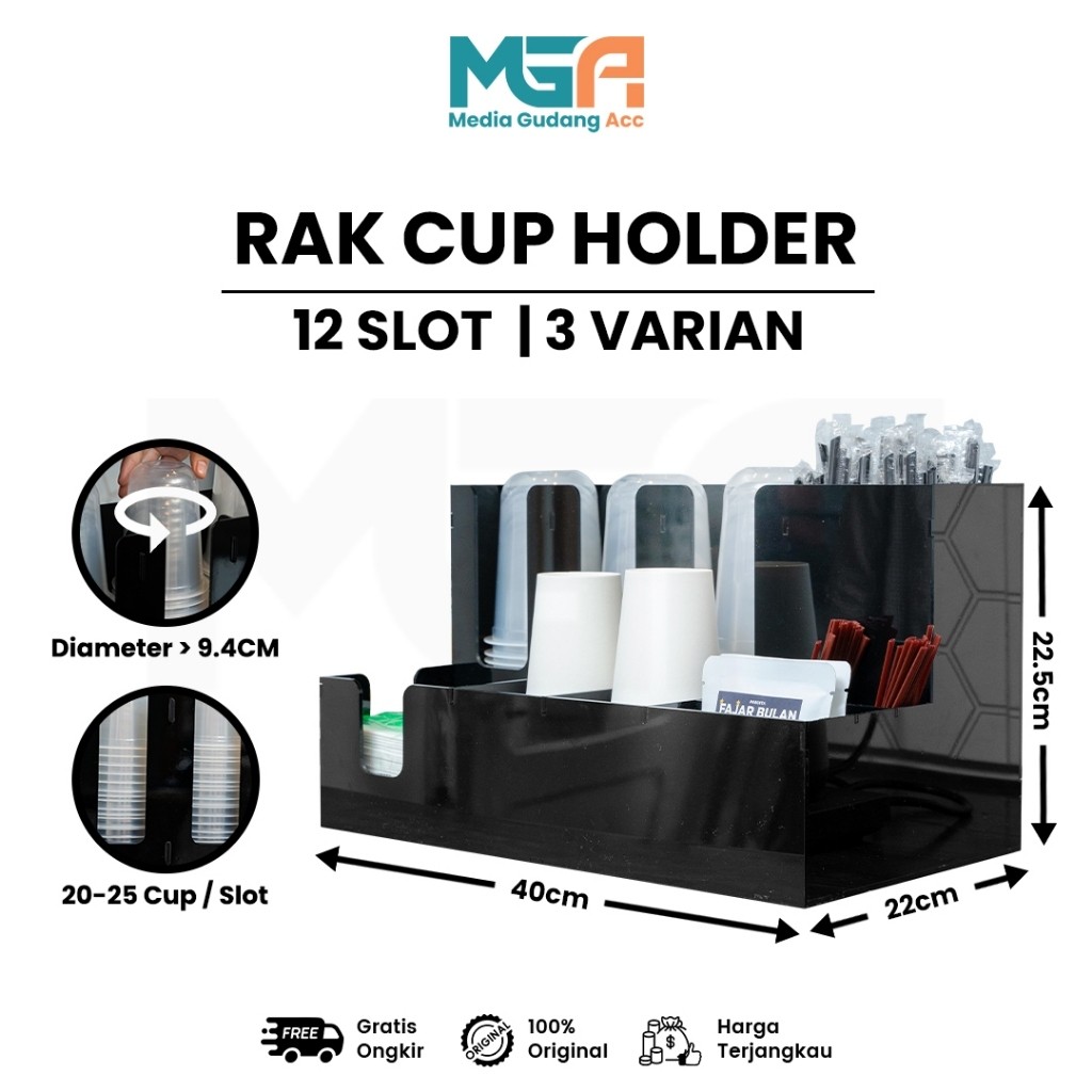 Jual DS37 RAK PAPER CUP 12 SLOT 2MM 3MM COFFEE HOLDER ORGANIZER AKRILIK ...