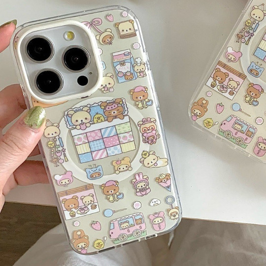Kawaii 3D Cartoon Bear Glasses Rilakkuma Phone Case for iPhone 12 13 14 15 Plus 16 17 Pro Max Soft Silicone Shockproof Cover - 202192403