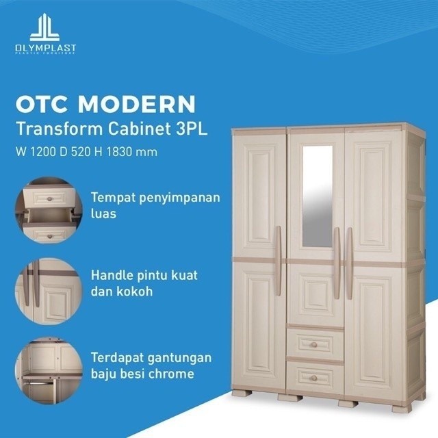 Jual OTC 3P MODERN - LEMARI PAKAIAN 3 PINTU CERMIN + LACI OLYMPLAST OTC