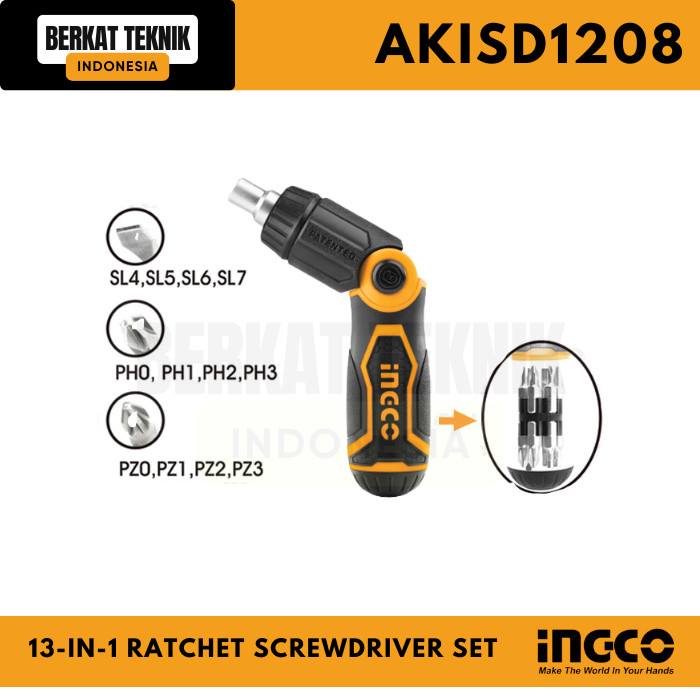 Jual 13-in-1 Ratchet Screwdriver Set - Obeng Tekuk Ratcheting - INGCO ...