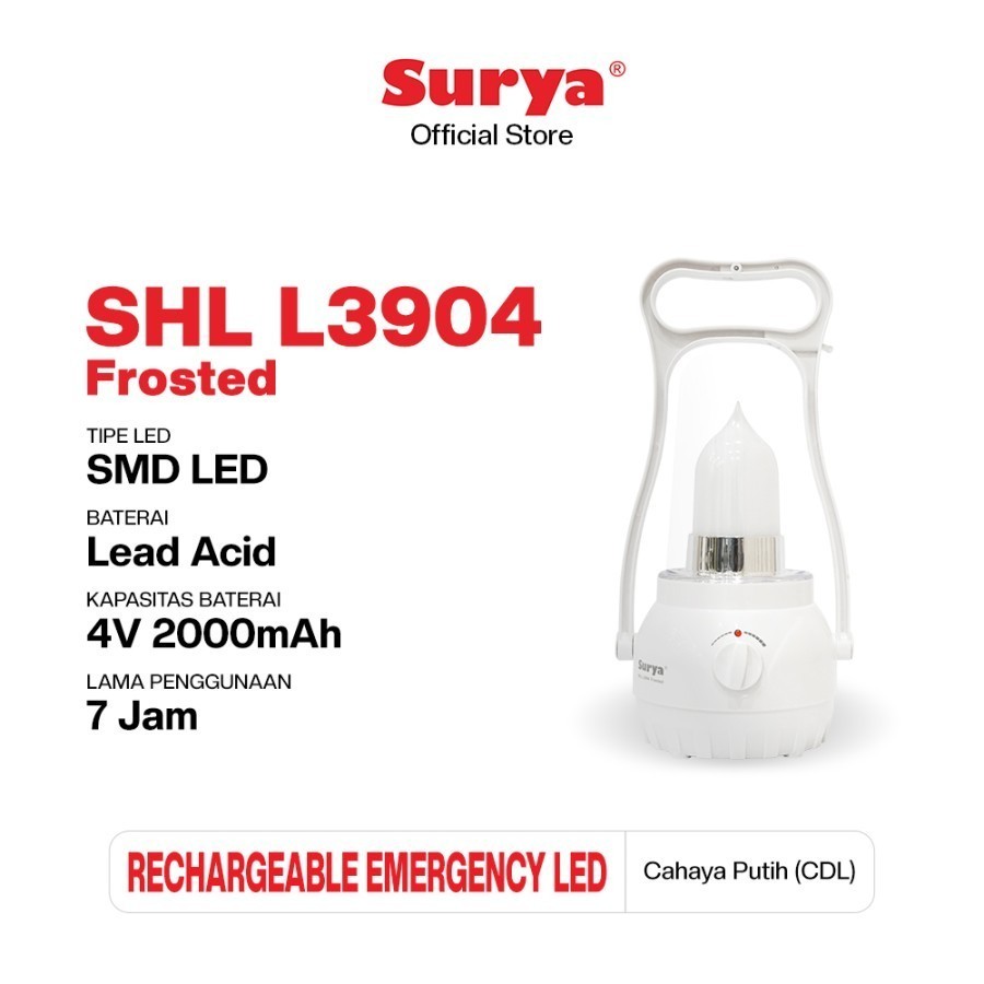 Jual Surya Lampu Senter Emergency LED SHL L3904 Frosted Rechargeable ...