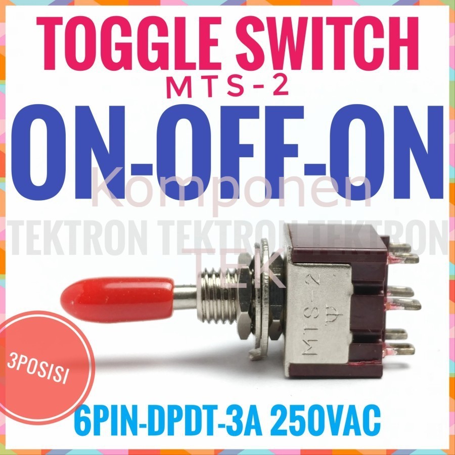 Jual Toggle Switch MTS-2 6pin DPDT ON-OFF-ON 3A 250VAC 3 posisi ...
