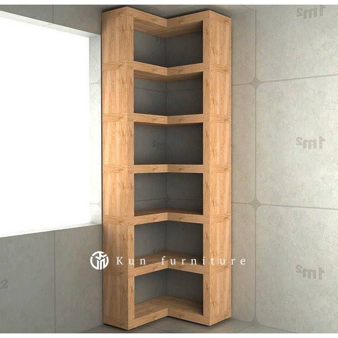 Jual Rak Buku Kayu Jati Model Minimalis L Sudut Dinding rak Buku Kayu ...