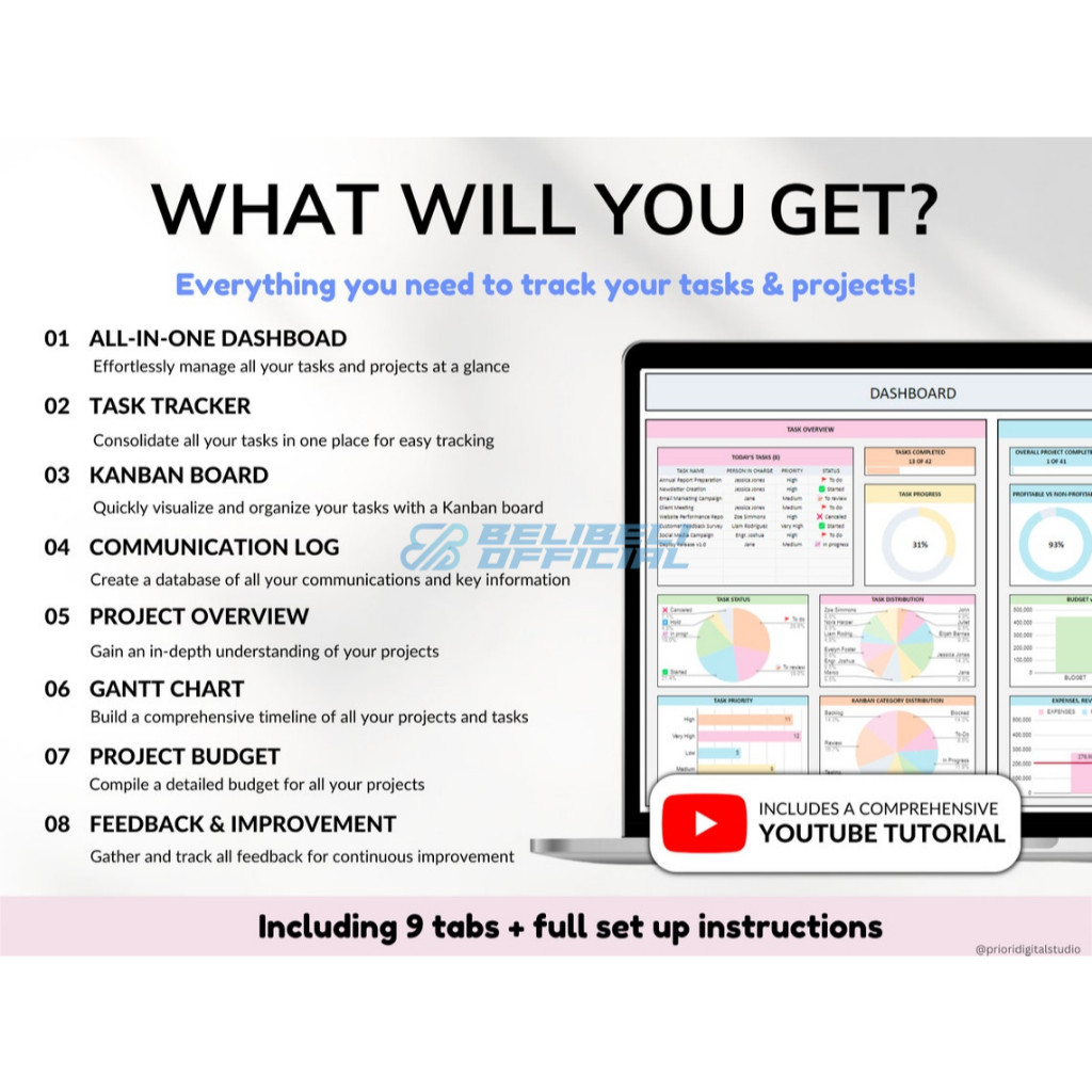 Jual Project Management Tool - Excel Spreadsheet Template - Task ...