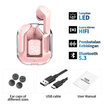 HK3 Earphone Bluetooth Nirkabel Transparan Layar Sentuh Cerdas LED Daya Latensi Rendah Stereo