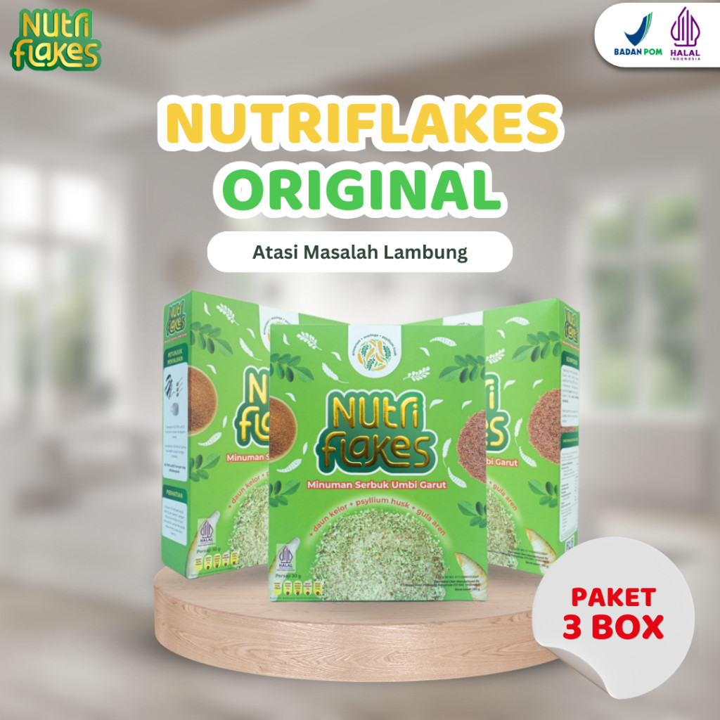 PAKET 3 BOX NUTRIFLAKES ORIGINAL - ATASI ASAM LAMBUNG DENGAN SEREAL UMBI GARUT DAN PSYLLIUM HUSK