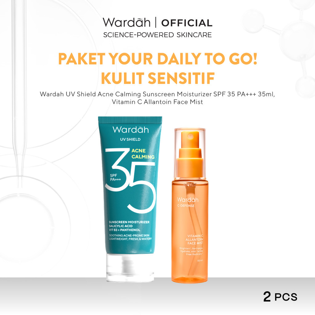[NEW] Paket Wardah Your Daily to Go Bundle UV Shield Sunscreen + C-Defense Vitamin C Allantoin Face Mist dan Paket Serum 10% Vitamin C Ferulic Acid Radiant Charge Serum 20 ml