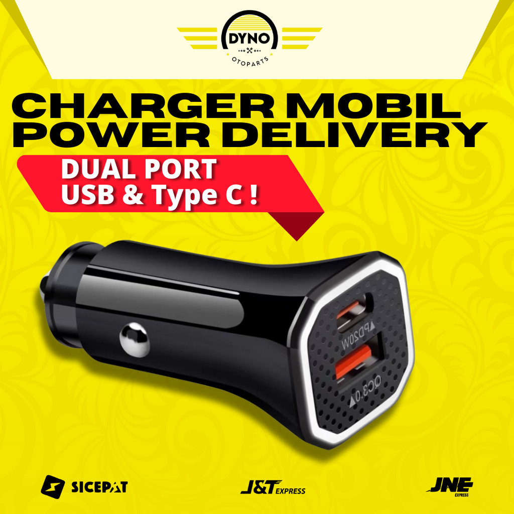 Jual Charger Mobil 2 USB Fast Charging 38W Power Delivery USB Type C ...