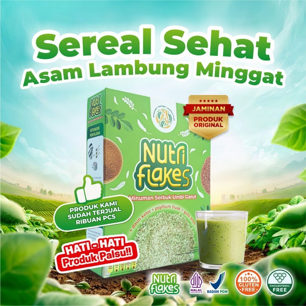 Nutriflakes 1 Box Minuman Sereal Umbi Garut Bantu Atasi Permasalahan Asam Lambung 280g