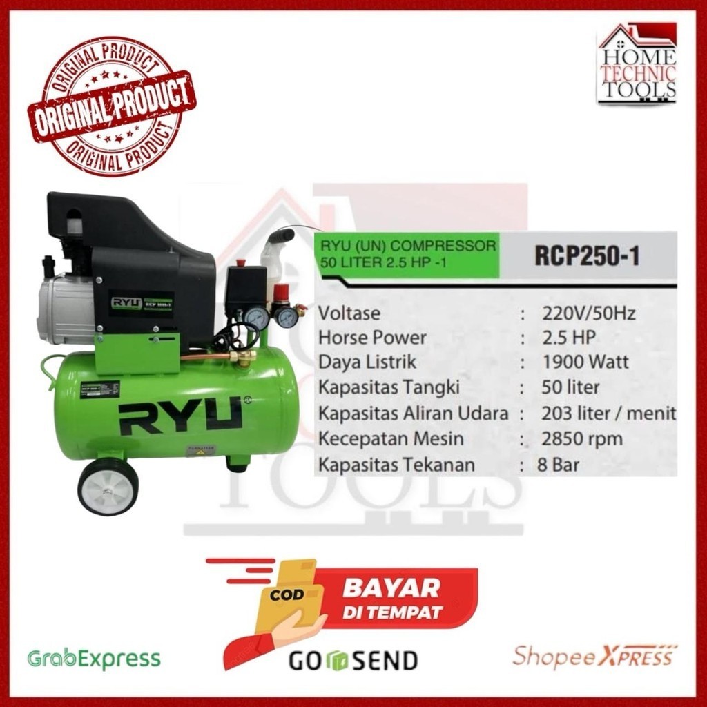Jual RYU MESIN KOMPRESOR 50 LITER 2.5 HP / RCP 250-1 RYU / AIR ...
