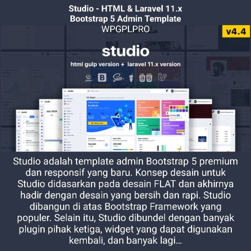 Jual Studio - HTML & Laravel 11.x Bootstrap 5 Admin Template | Shopee ...