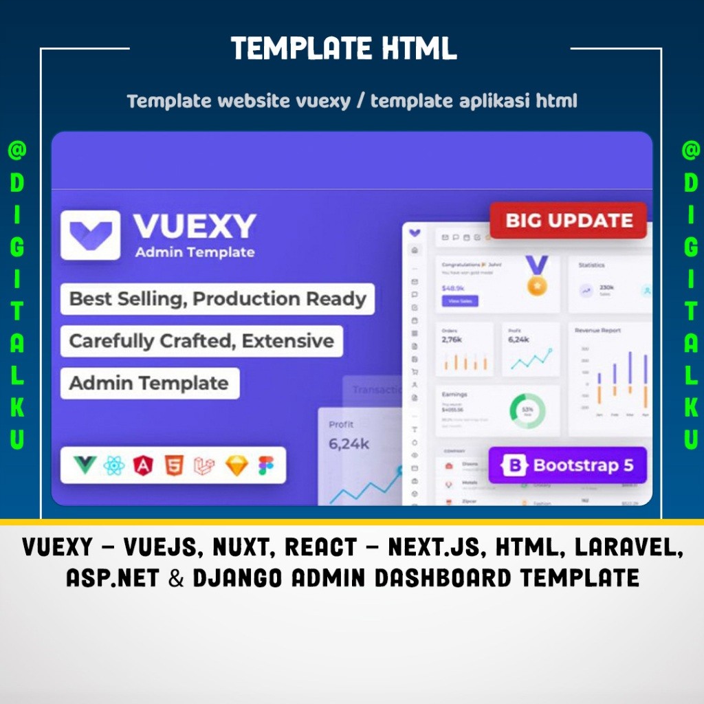 Template website vuexy / template aplikasi html Vuexy versi 9.3.0 - Vuejs, Nuxt, React - Next.js, HTML, Laravel, Asp.Net & Django Admin Dashboard Template