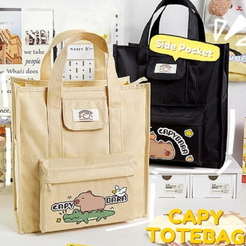 Capybara tas | Schattige cartoon , grote capaciteit, schoolbenodigdheden waterdichte tas voor boeken briefpapier, roze, Refer to description
