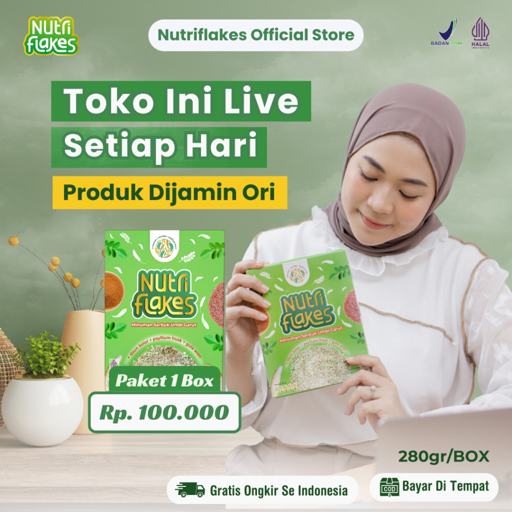 Nutriflakes Sereal Umbi Garut Membantu Meredakan Asam Lambung Paket 1 Box