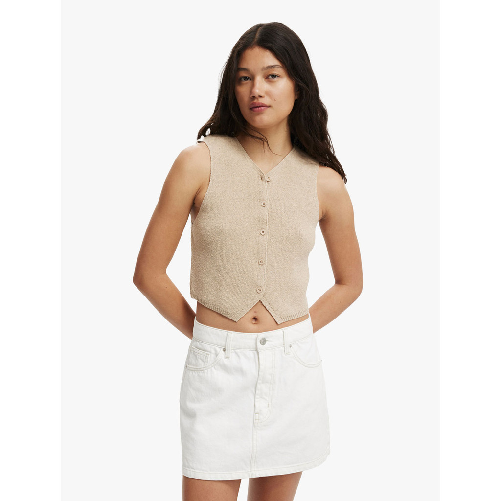 Jual Cotton On - Pakaian Wanita - Rib Knit Button Vest | Shopee Indonesia