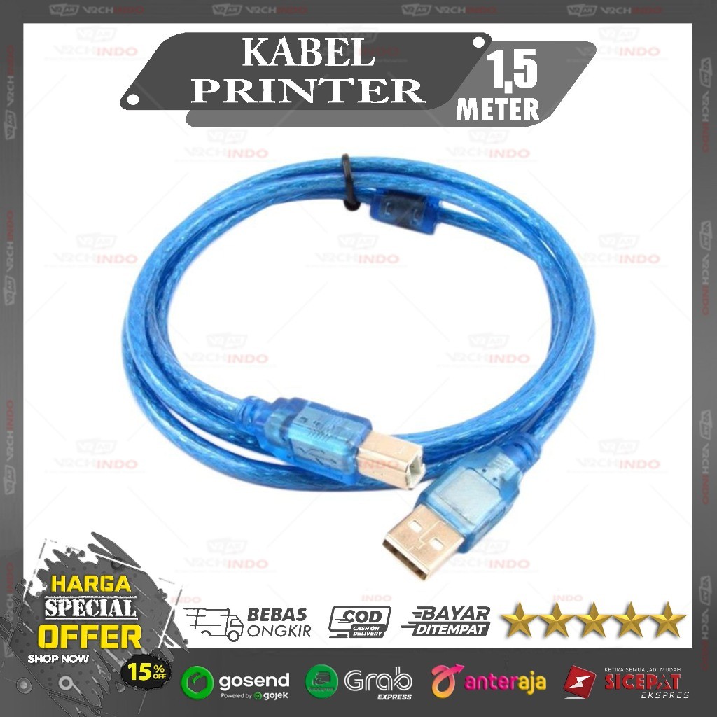 Jual Kabel Printer Biru USB A to B Panjang 150CM / 1.5M / 1,5 Meter ...