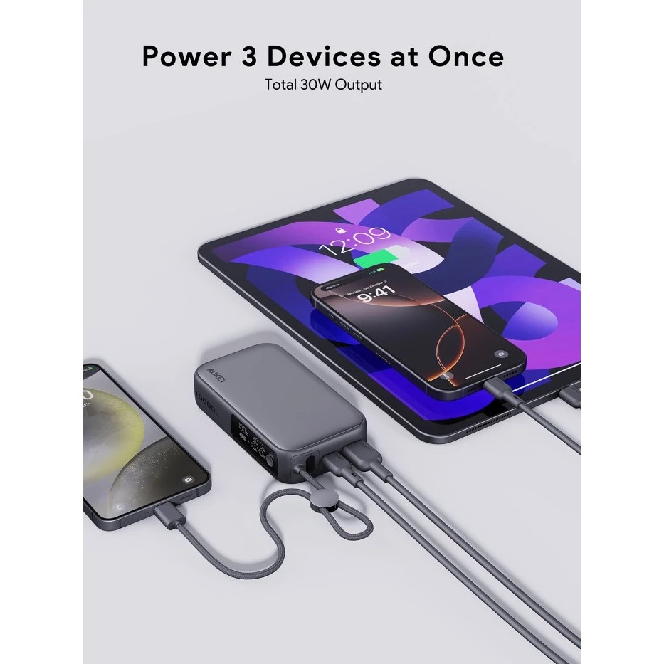 AUKEY Powerbank 10000mAh 30W Built In Cable Fast Charging Spark Sling Series PB-Y47