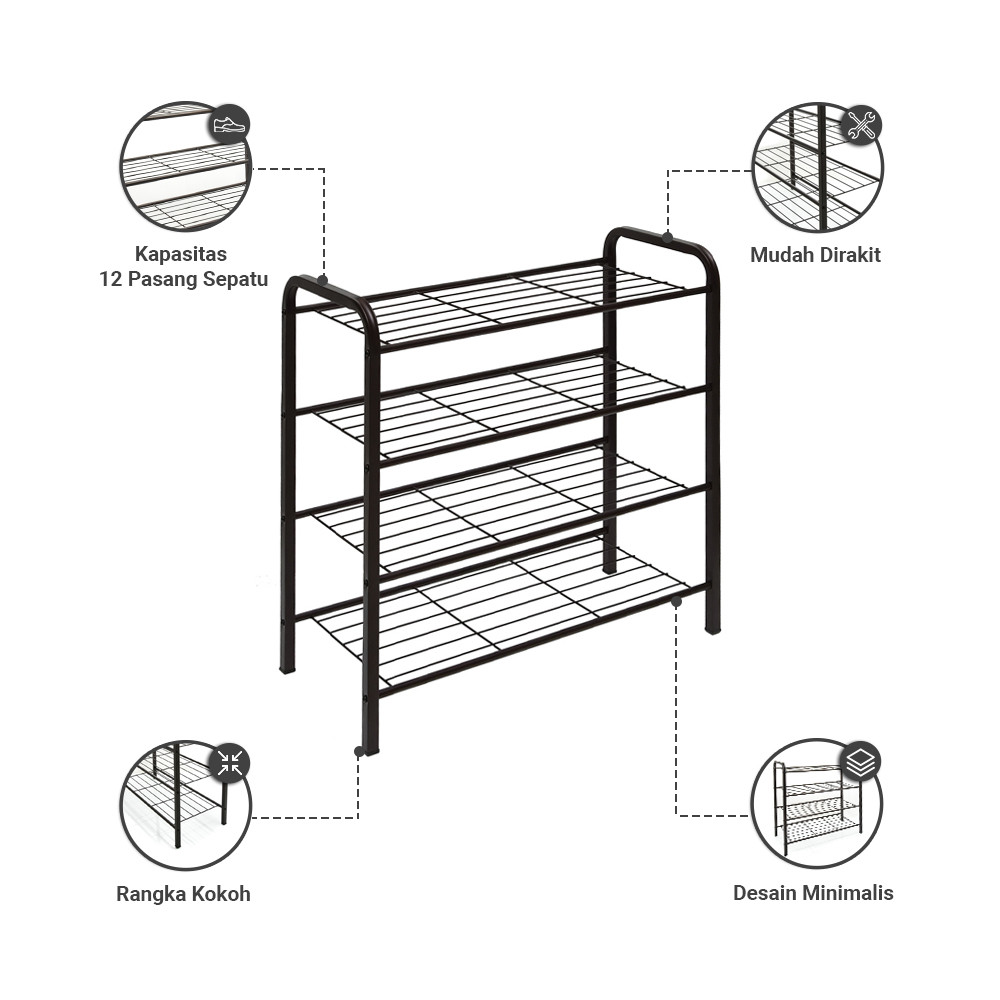 Jual Informa Barton Rak Sepatu 4 Tingkat - Cokelat Tua Shoe Rack ...
