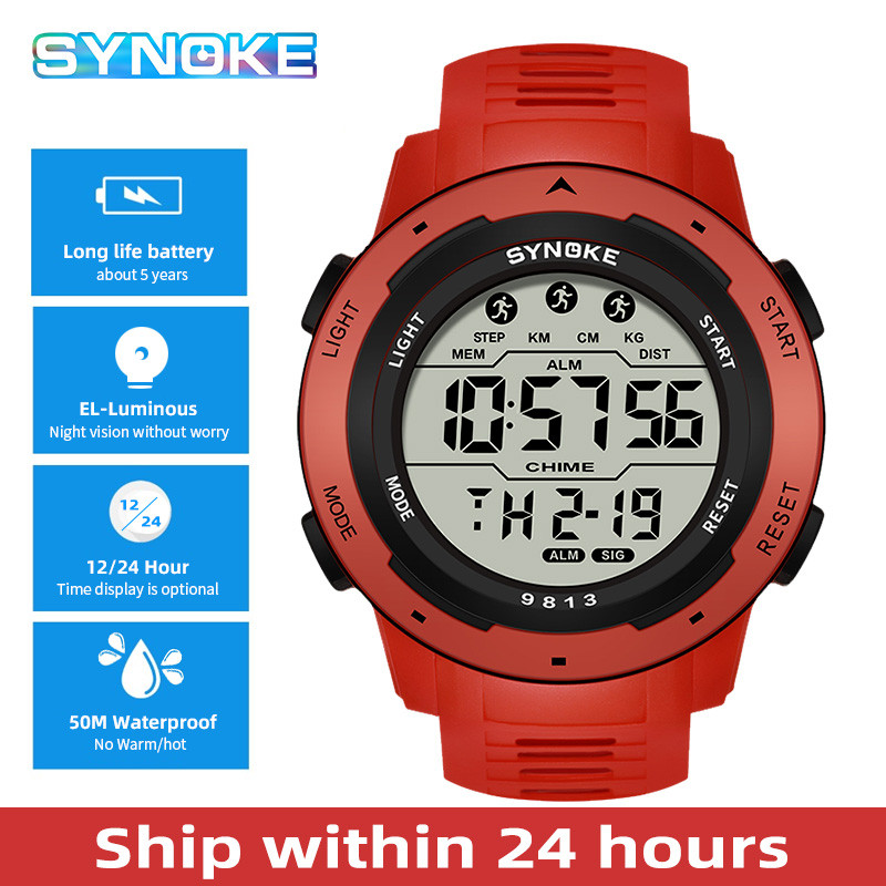 Jual Upgraded Sport Men Red Watches Women LED Digital Watch 50M ...