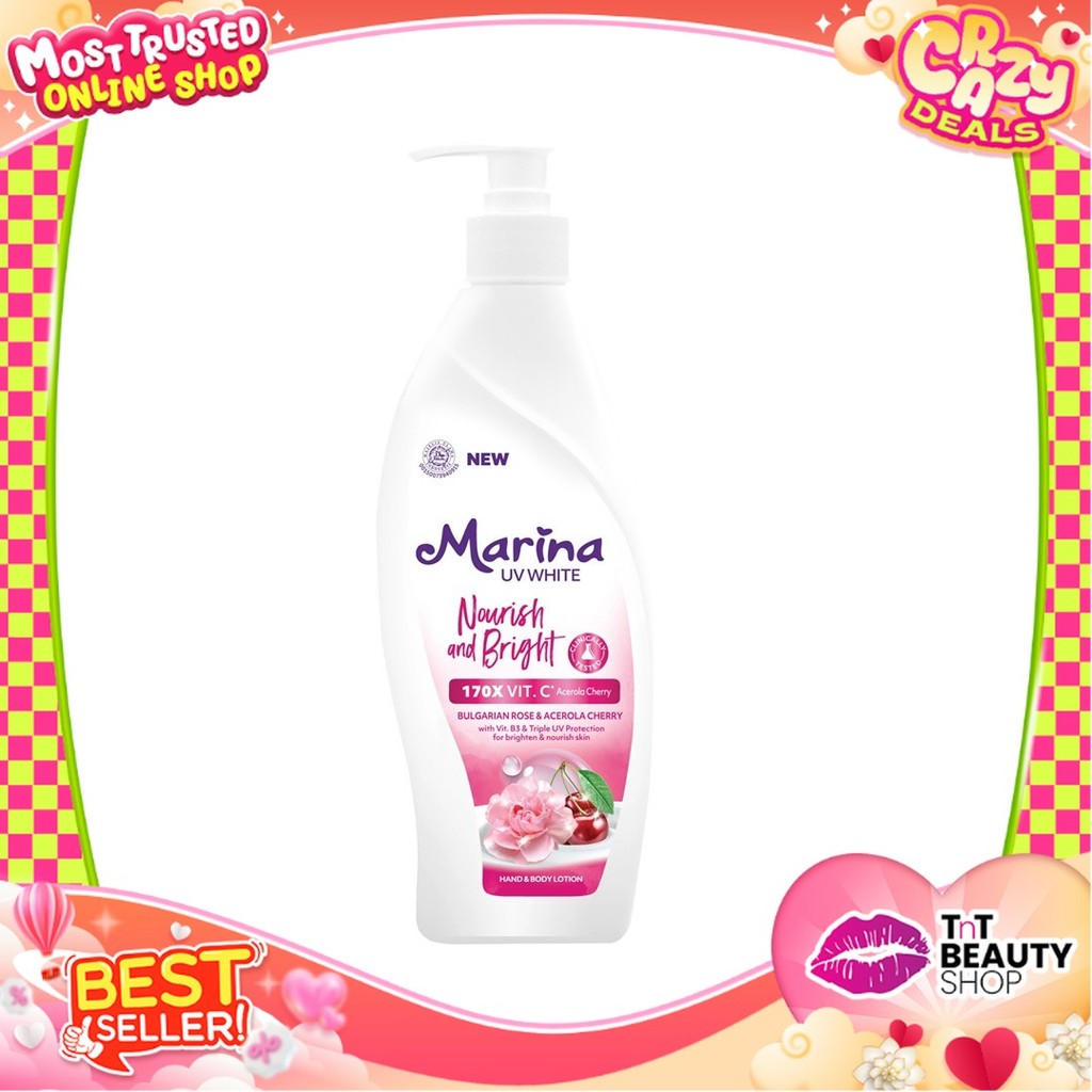 Jual Marina Hand Body Lotion UV White 350ml Pump Nourish and Bright