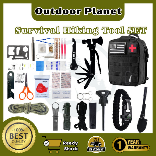 OUTDOOR Planet (GARANSI 1 TAHUN)Peralatan Camping di luar ruangan alat bertahan hidup berkemah Kit Penyelamatan Darurat Produk Kelangsungan Hidup di Alam Liar Multi-fungsi OP