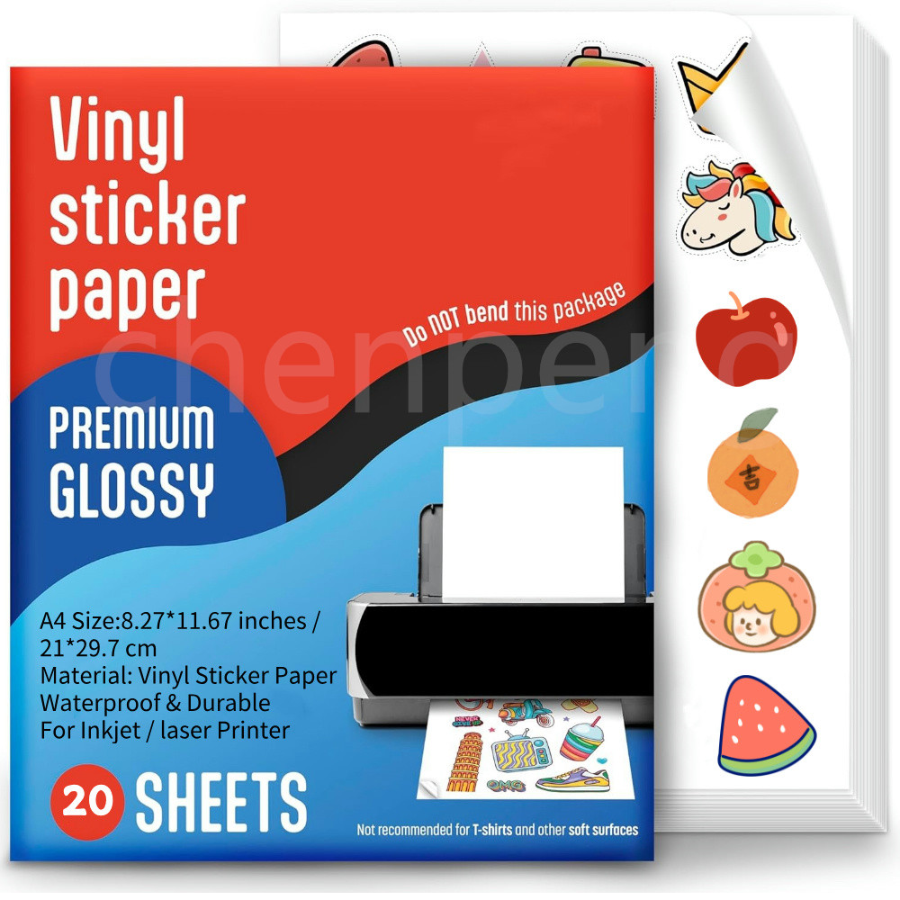 Jual 20 sheets Printable Vinyl Sticker Paper A4 Glossy White Waterproof ...