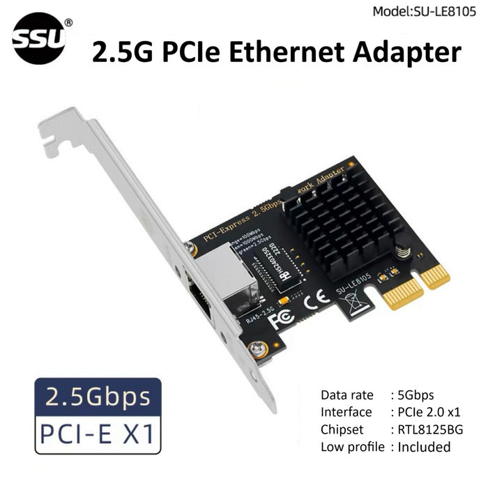 Jual SSU 2.5 Gigabit PCIe x1 Network Adapter Ethernet Expansion 2.5Gbit ...