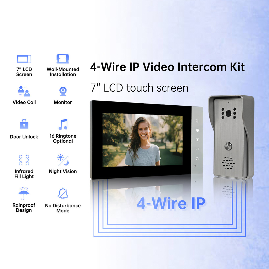 Jual 4 Wire Video Intercom 7" LCD Screen Video Doorbell Smart Home ...
