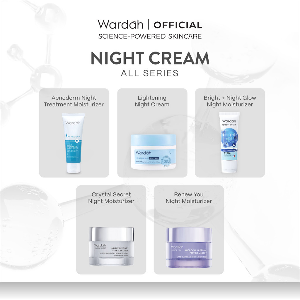 Wardah Moisturizer Night Cream All Series - Acnederm, Lightening, Perfect Bright, Crystal Secret, Renew You