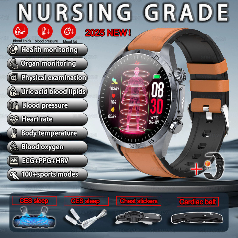 2025 New For HUAWEI Pulse Therapy SmartWatch ECG Uric Acid Blood Oxygen  Heart Rate BP CES Sleep Health Monitor Men Smart Watch