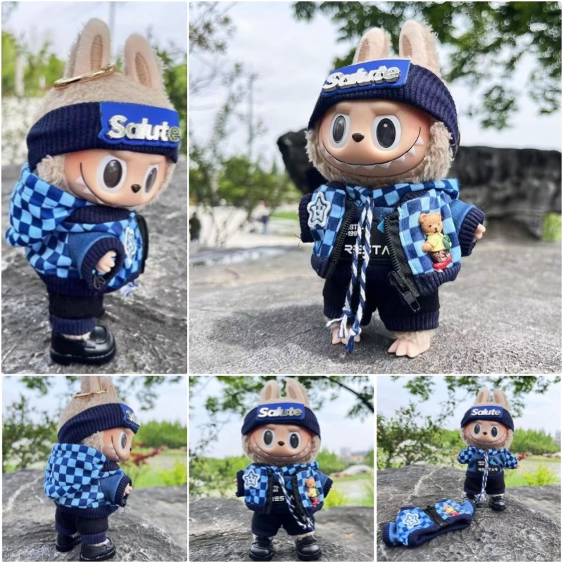Jual Ready LABUBU BAJU MACARON Blue Plaid Trendy Set Outfit Costume Baju Kaos Labubu Sg 11134201 7rffr