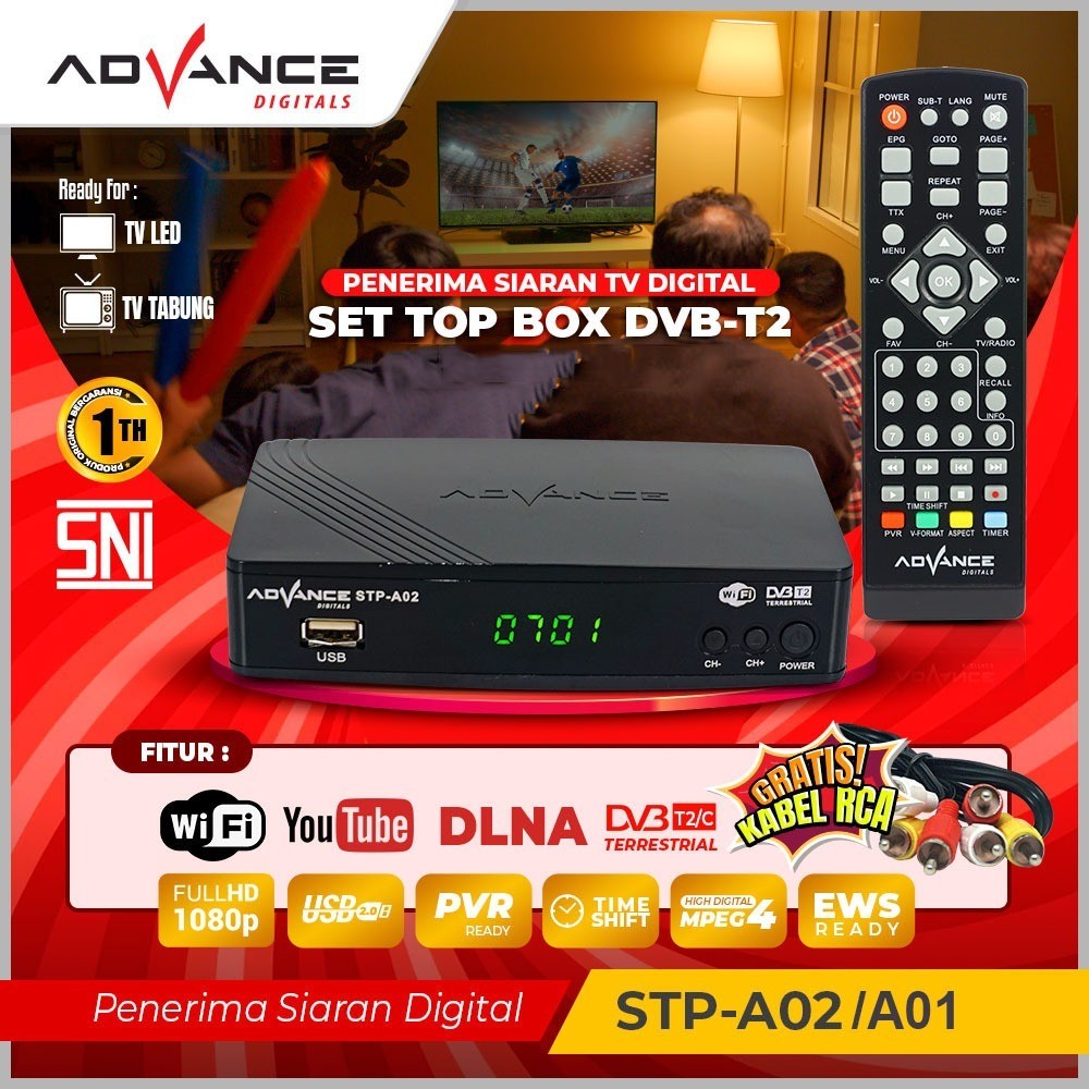 Jual Advance STB Set Top Box TV Digital Receiver Penerima Siaran Full HD STB Wifi DVB T2 STP