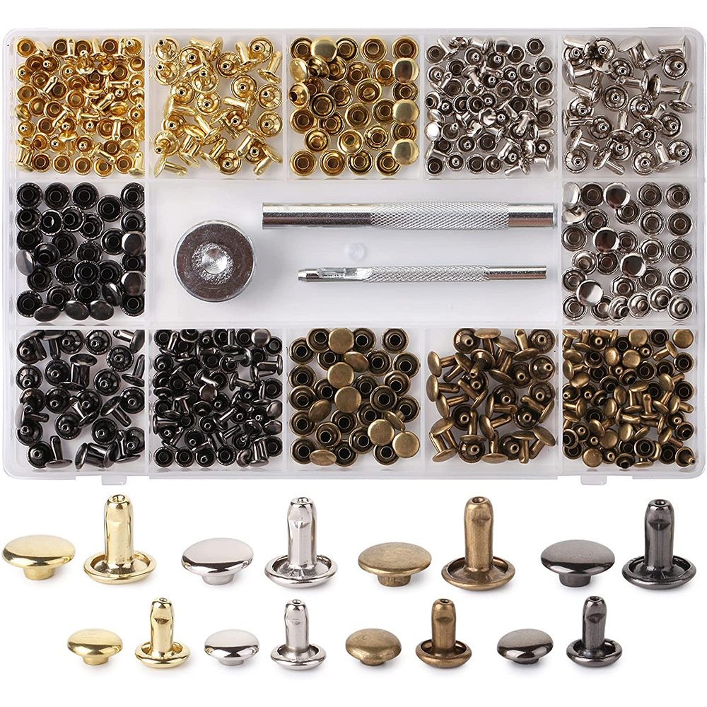 Jual Leather Rivets Kit, 4 Colors,2 Sizes, 240 Pcs,Tubular Metal Studs ...