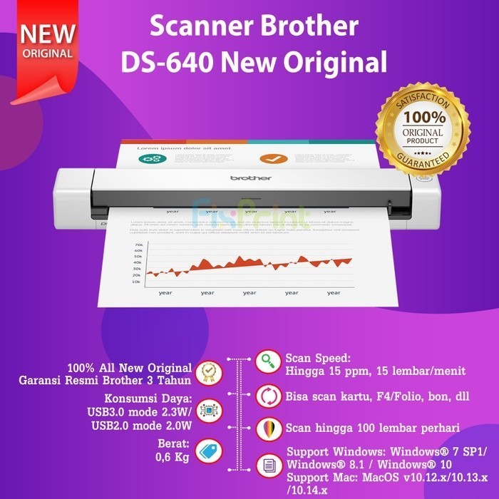 Jual FixPrint BROTHER DS-640 Compact Mobile Document Scanner Portable ...