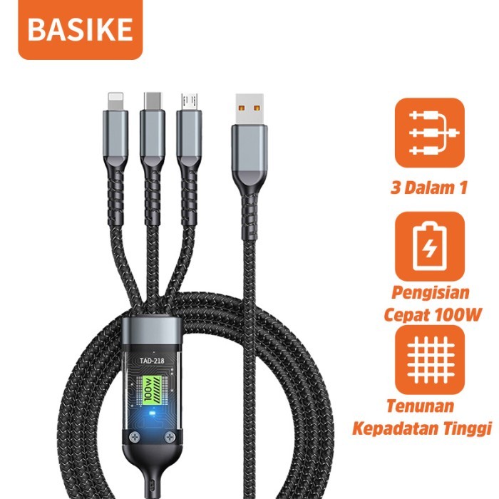 Jual [PROMO]Best BASIKE Kabel Data LED Type C Lightning Micro 3 in 1 ...