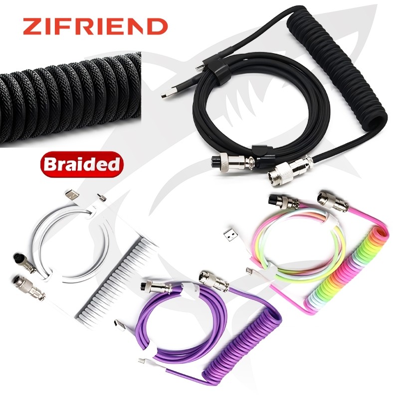 Jual ZIFRIEND Braided Coiling Mechanical Keyboard Aviation Connector ...