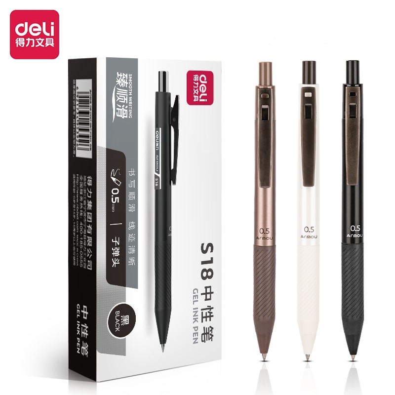 Deli Office Gel Pen 0.5 mm Pulpen Retractable Pen Cetek Tinta Hitam 1 pcs S18 SA215
