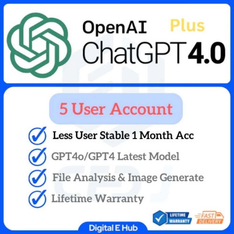 Jual Chat GPT 4 Premium Plus Account | GPT 4.0 4.o1 Bulan Resmi Auto ...