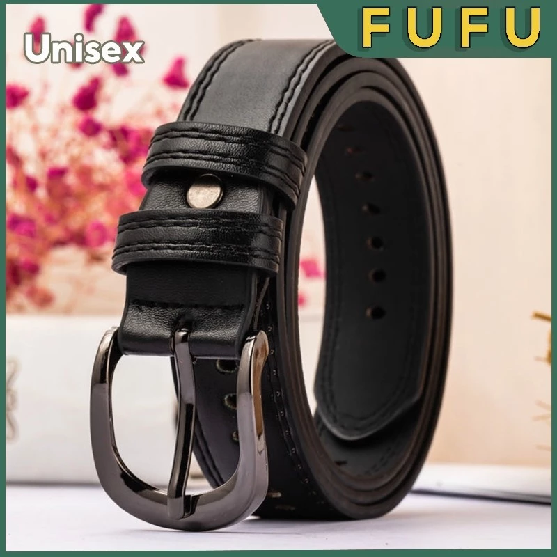 Sabuk Kulit Vintage UFU model retro dengan gesper persegi berbahan PU tahan lama untuk pria dan wanita