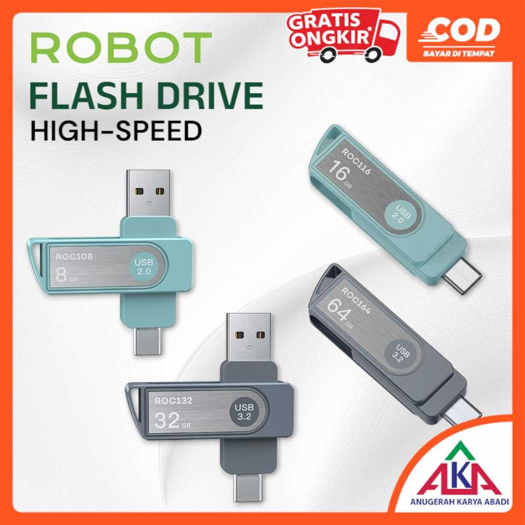 Jual ROBOT Flashdisk Dual OTG 8GB / 16GB / 32GB / 64GB High Speed Flash ...