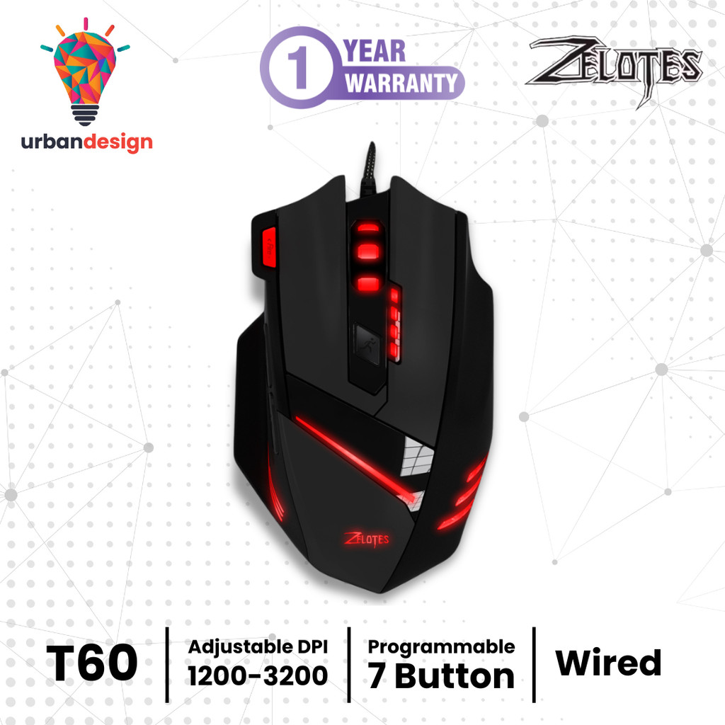 Jual Zelotes T60 Macro Wired Gaming Mouse 7200 DPI Wired USB 7 Buttons ...