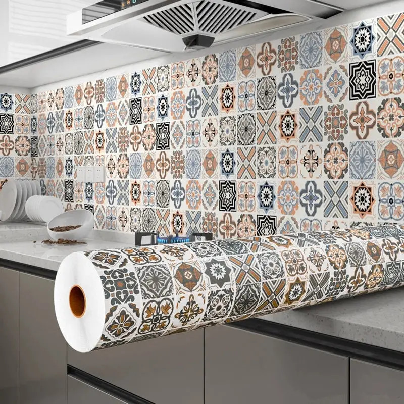 Jual 40cm Oil Proof Kitchen Tile 3D Waterproof Vinyl Cabinet Wallpaper ...